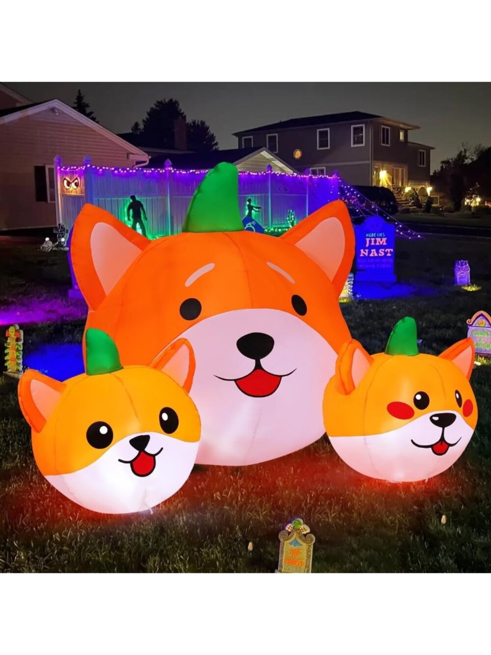 5 FT Halloween Inflatable Pumpkin Dog Decoration with LEDs for Yard & Party